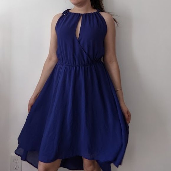 Blue Formal Dress with Key Hole High Low Length S Small Size 4 Double Zero - Picture 1 of 9